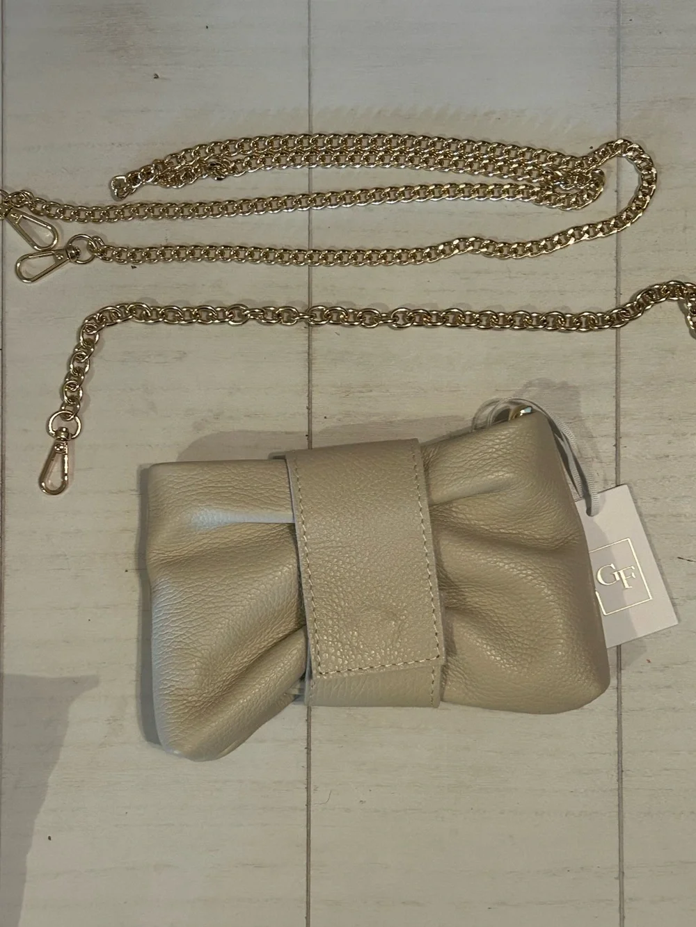 GERMAN FUENTES women's bow‎ clutch bag in Beige NWT